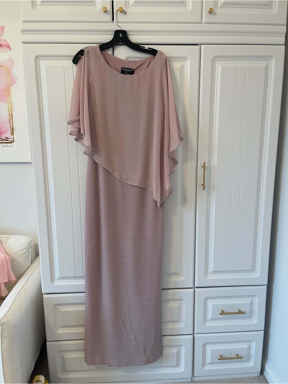 Frank Lyman Design Blush Pink Chiffon Overlay Maxi Dress